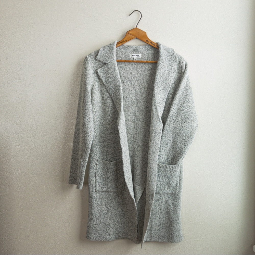 Long gray cardigan open-front sweater-blazer